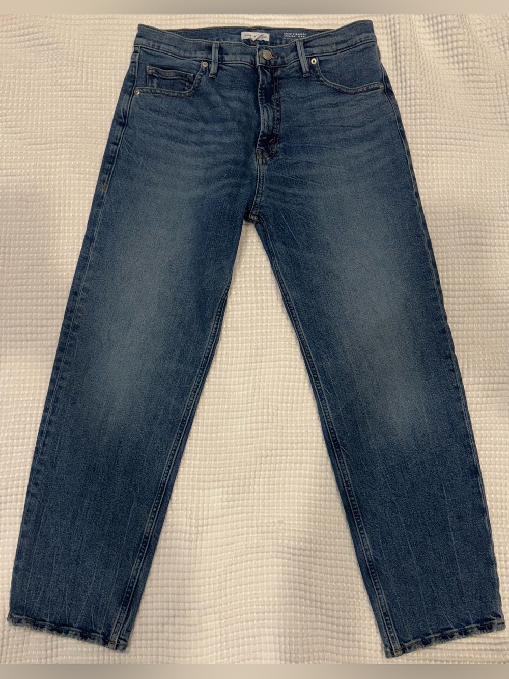 Good American Mid-Rise Relaxed Straight Fit Jeans in Deep Blue Wash